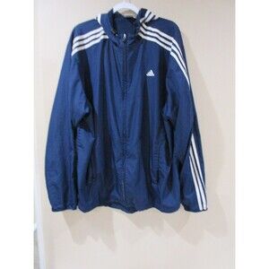 Adidas Soft Shell Jacket Men XL Navy/White Hooded Full Zip Striped